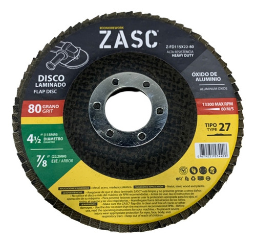 Disco Flap 4 1/2  Marca Zasc Grano 80