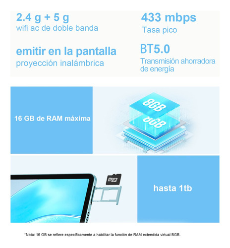 Teclast Tablet M50 Pro 10.1" con red móvil 256GB de almacenamiento y 16GB de memoria RAM color Azul