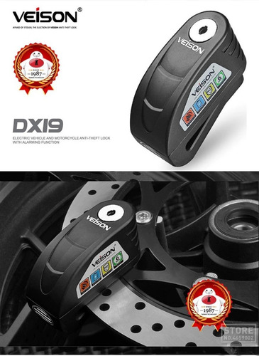 Imagen 2 de 10 de Traba Disco Alarma Veison 130db 3 Llaves Waterproof 6mm Pem