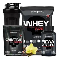 Comprar Kit Black Skull: Whey + Creatina Turbo + Bcaa + Coqueteleira Sabor Baunilha
