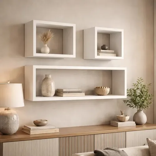 Kit 3 Nichos MDF Branco 50x25 e 20x20 Prateleira Decorativa de