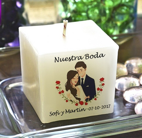 10 Velas Souvenir Casamiento De 4x4 Cm Personalizadas