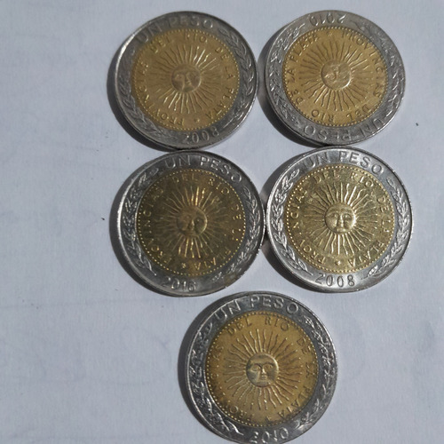 Monedas De 1 Peso Rep.arg. 2008(2)-2010(2)-2016(1) Lote:5 Mo (Usado)