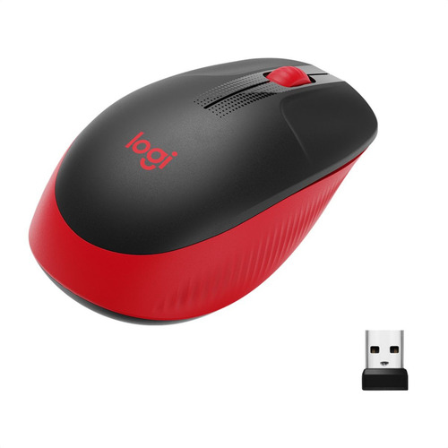 Logitech M190, Mouse Inalámbrico Full-size, Confort Completo Color Rojo