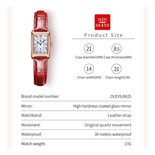 Relojes De Cuarzo Impermeables Olevs Square Retro Color Del Bisel Red Rose White