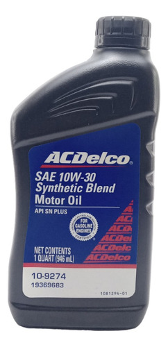 Aceite Motor 10w30 Semi Sintetico Acdelco (caja 12 Unidades)