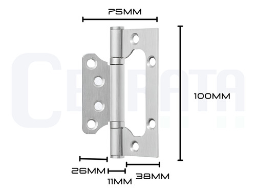 Dobradiça Porta Sobrepor Sem Rebaixo Inox Escovado 30 Und.