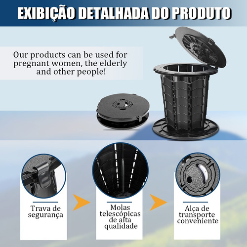 Banheiro Portátil Para Camping Leve De 15 Litros Retrátil