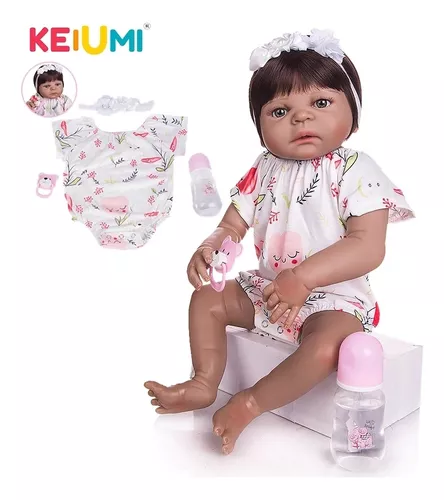 Bebê Reborn Original Menina Linda Negra 100% Silicone Banho