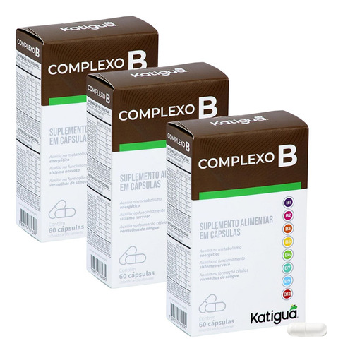 3 Vitamina Complexo B B1, B2, B3, B5, B6, B7, B9, B12 60caps