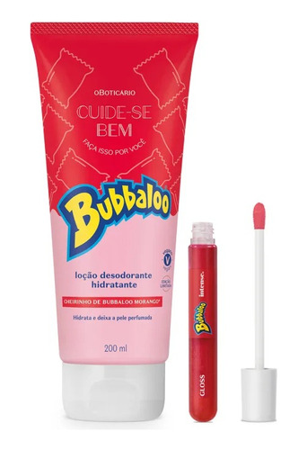 Combo Bubbaloo Morango: Gloss + Hidratante 200ml