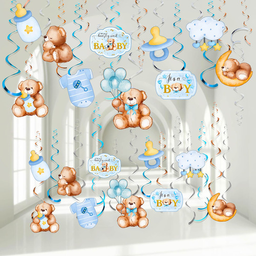 Pajean Decoracion Colgante Oso Para Baby Shower Azul Niño