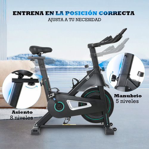 Bicicleta Spinning Fija Kronos 14kg Hogar Fitness Cardio X Rush Negro