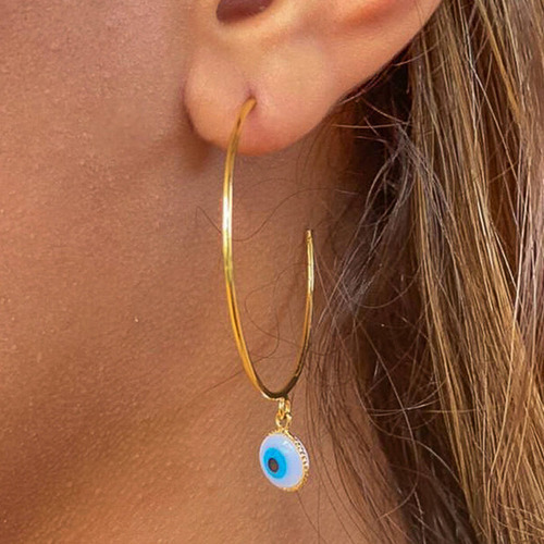 Brinco Argola M Olho Grego Folheado Ouro 18k Anti Alérgico