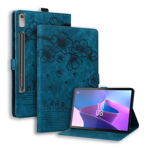 Funda De Piel De Gato Azul Para Lenovo Tab P12 12.7