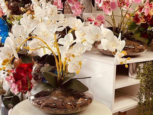 Arranjo De Mesa 4 Orquídeas Artificial 3d Vaso Decoração | Frete grátis