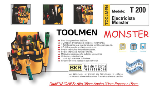 Imagen 2 de 5 de Cartuchera Porta Herramientas Toolmen T200 Monster