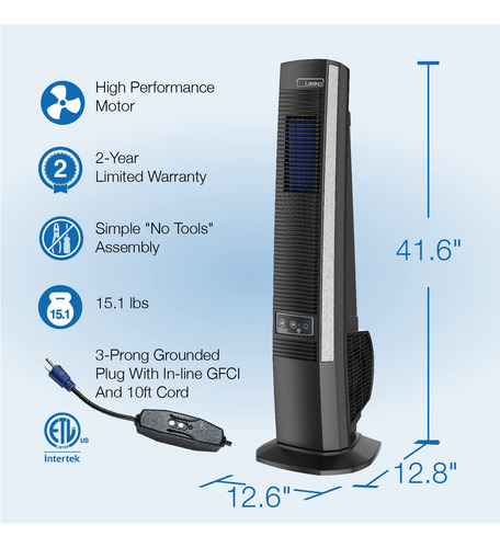 Ventilador De Torre Portátil 42 Pulgadas Bluetooth Negro Gra