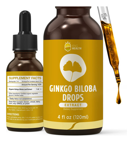 Kinghealth Extracto Liquido De Ginkgo Biloba, 4.1 Fl Oz, Tin