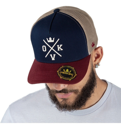 Boné Trucker Overking Aba Curva Hard Logo Telinha Original 