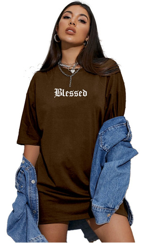Camiseta Frase Blessed Grafitado Plus Size Abençoado Tumblr