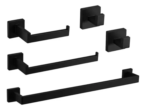 KIT 5 CONJUNTO ACESSORIOS SUPORTE BANHEIRO LAVABO INOX 304 PRETO