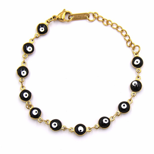 Pulsera Acero Dorado Ojo Turco Nazar 6 Mm Negro Poder Eg