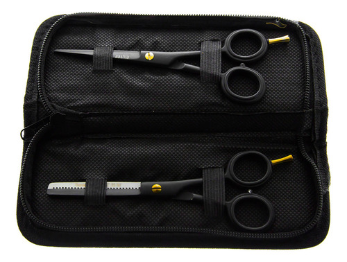 Paq Tijeras De Corte Y Degrafilado Basic Barberías Estilista Color Negro