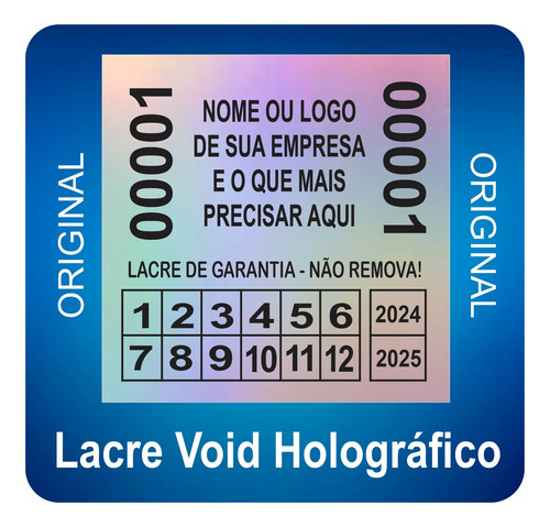 Lacre Void Holográfico Premium 15x15mm Numerado 500 U