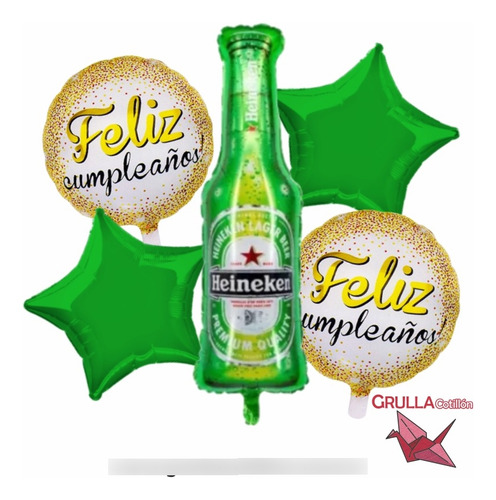 Set 5 Globos Botella Cerveza Heineken