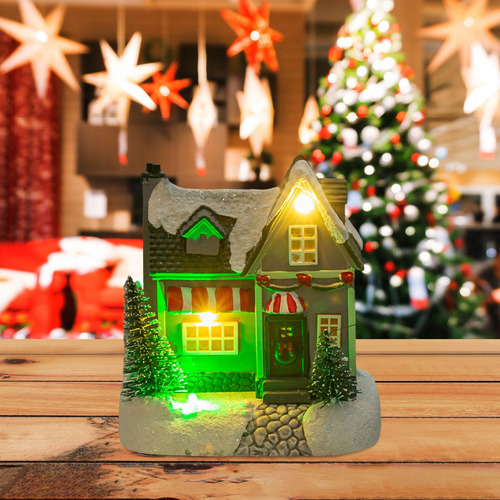 Casa De Pueblo Navideña Iluminada, Pueblo De Nieve Estilo B