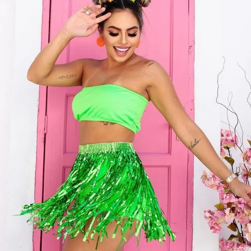 Saia Metalizada Franja E Top Suplex Carnaval Fantasia 2023