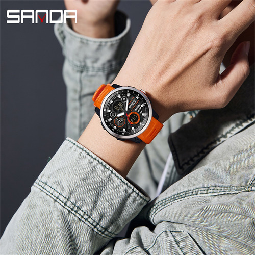 Reloj Electrónico Deportivo De Doble Pantalla Sanda 3379 Par