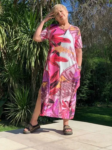 Vestido Largo Solero Playa Largo Estampado Con Tajo Modal