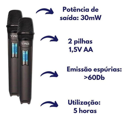 Microfone Duplo Sem Fio Tagsound Tmj800 Uhf Bivolt - Com Nfe