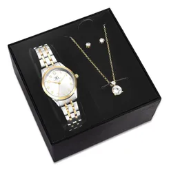 Kit Relógio Colar e Brincos Ponto De Luz Dourado e Prateado Feminino Luxo Saint Germain 28mm - R$ 111