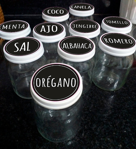Imagen 2 de 2 de Etiquetas Para Frascos Frases Condimentos Especias Tiza Tapa