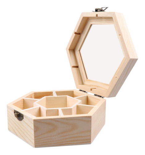 Caja De Joyería De Madera Diy Forma Hexagonal Organiza...