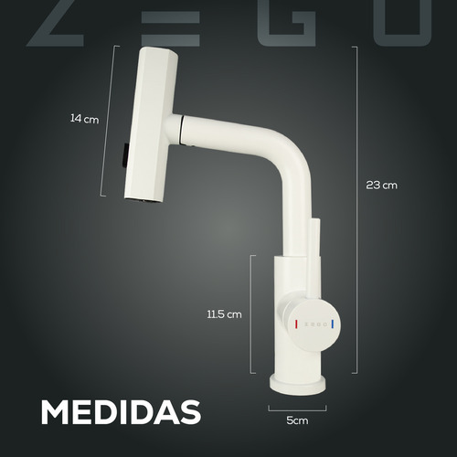 Canilla grifería smart mono acero inoxidable Zego Flow1.0 acabado mate color blanco