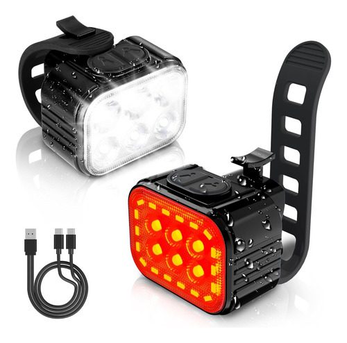 Juego De Luces, Delantera Y Tracera, Ip65, Recargable, Negro
