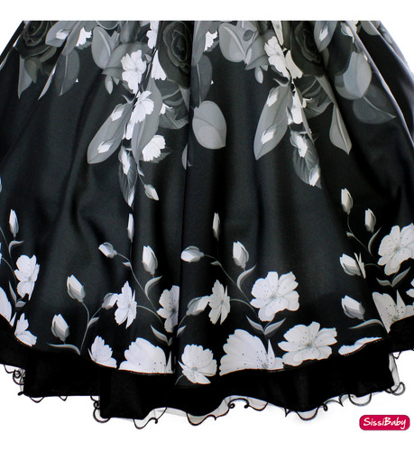 Vestido Infantil Preto Floral Festa Social Formatura Baile