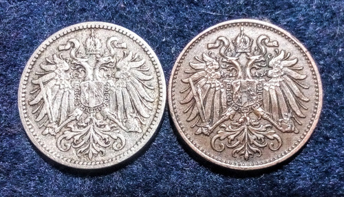 Moneda Austria 2 1894 Y 10 Heller 1895. Lote X 2 Uni (Usado)