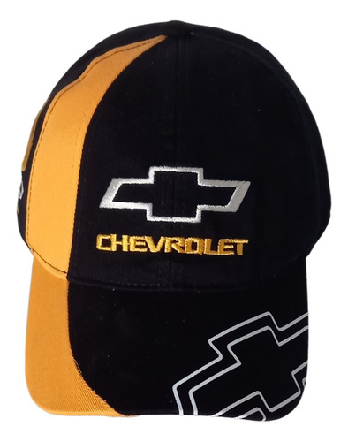 Gorro Chevrolet Adulto Ajustable Negro Y Amarillo ( Logo Frente Bordado) Xl (57-60cm) Ajustable