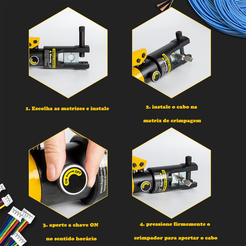 Alicate Hidraulico Crimpar Prensar Terminal 10mm A 300mm