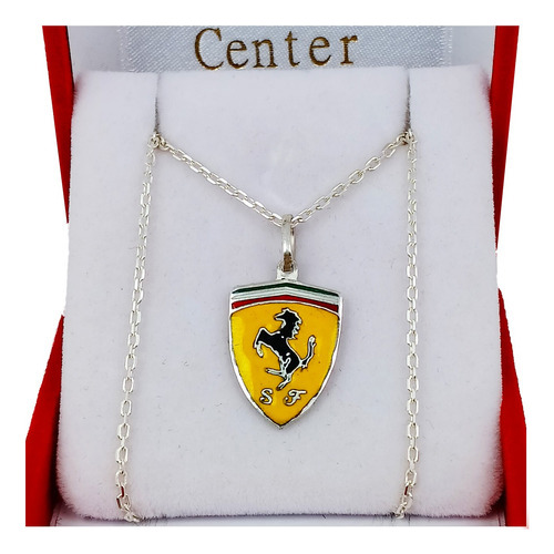 Conjunto Plata 925 Escudo Ferrari Esmalte+ Cadena Forcet A 