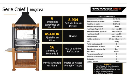 Imagen 4 de 10 de Parrilla Asador De Hierro Y Acero Inoxidable Tagwood