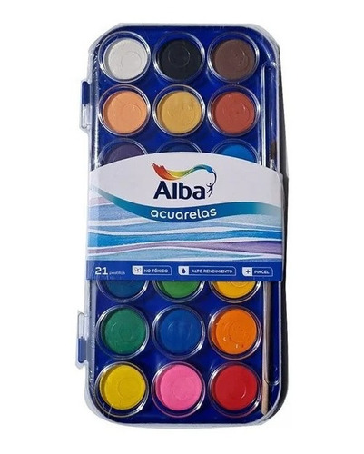 Set Acuarelas Alba X 21 Colores + Pincel En Pastilla Niños