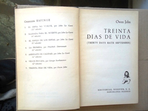 Treinta Dias De Vida - Owen John - Noguer - 1968 - Impecable