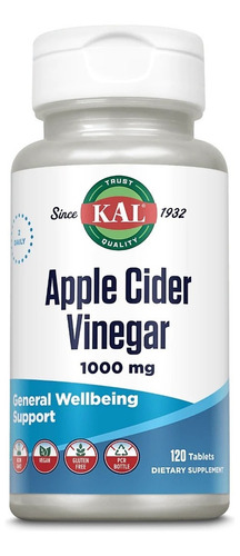 Kal | Vinagre De Sidra De Manzana | 1000mg | 120 Tabletas