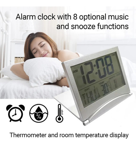Alarma Digital Lcd Plegable Con Fecha Y Temperatura De Escri